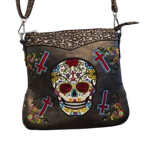 Black Sugar Skull Purse Crossbody Bag with Adjustable Strap